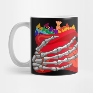 Funny Halloween Skeleton holding candy Candy Security Mug